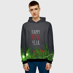 Толстовка-худи мужская Happy New Year!, цвет: 3D-черный — фото 2