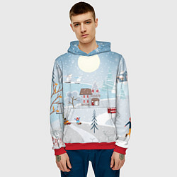 Толстовка-худи мужская Зимний дворик, цвет: 3D-красный — фото 2