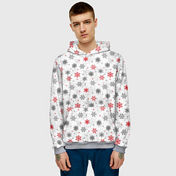 Толстовка-худи мужская Снежинки, цвет: 3D-меланж — фото 2