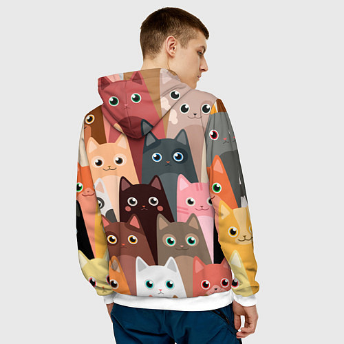 Мужская толстовка Котики мультяшные / 3D-Белый – фото 4