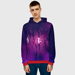 Толстовка-худи мужская Стекло дождь фиолетовый, цвет: 3D-красный — фото 2
