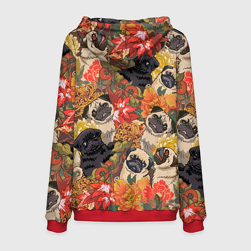 Мужская толстовка Мопсики Цветочки / 3D-Красный – фото 2