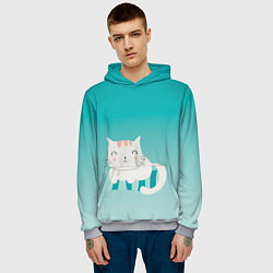 Толстовка-худи мужская Котик на подстилке, цвет: 3D-меланж — фото 2