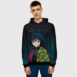 Толстовка-худи мужская Гию Томиока Kimetsu no Yaiba, цвет: 3D-черный — фото 2
