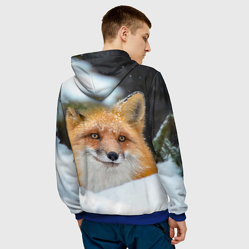 Мужская толстовка Лисичка на сугробе / 3D-Синий – фото 4