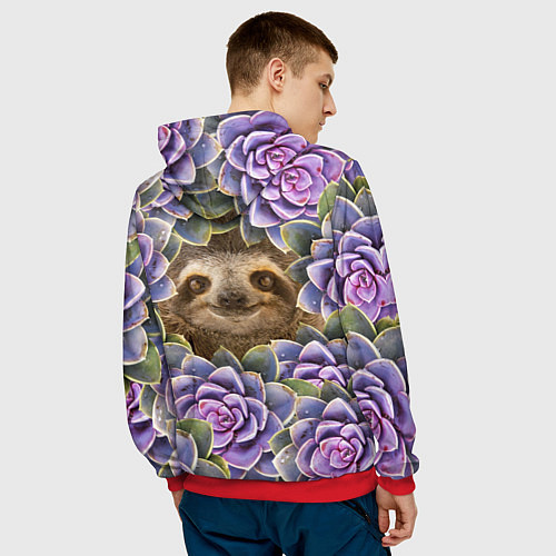 Мужская толстовка Ленивец среди цветов / 3D-Красный – фото 4