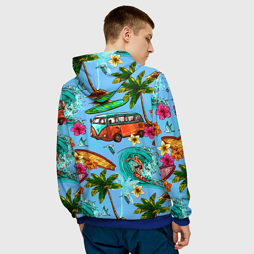 Мужская толстовка Пальмы, волны, серфинг / 3D-Синий – фото 4