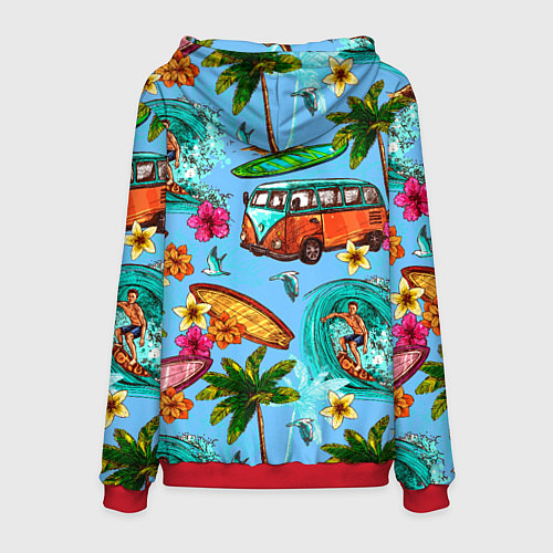 Мужская толстовка Пальмы, волны, серфинг / 3D-Красный – фото 2