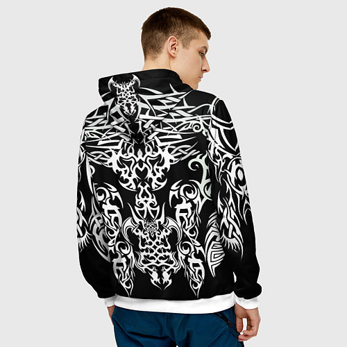 Мужская толстовка ТАТУ ЧЕРНО БЕЛОЕ УЗОР / 3D-Белый – фото 4