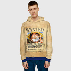 Толстовка-худи мужская Манки Д Луффи в розыске One Piece, цвет: 3D-синий — фото 2