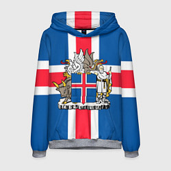 Толстовка-худи мужская Флаг и Герб Исландии, цвет: 3D-меланж