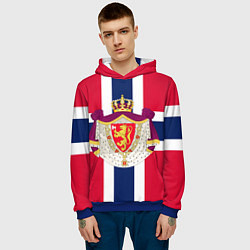 Толстовка-худи мужская Норвегия Флаг и герб Норвегии, цвет: 3D-синий — фото 2
