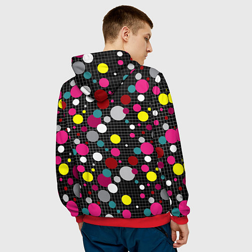 Мужская толстовка Разноцветный горох на черном / 3D-Красный – фото 4