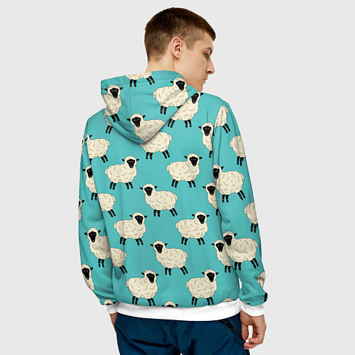 Мужская толстовка Овечки паттерн на бирюзовом / 3D-Белый – фото 4