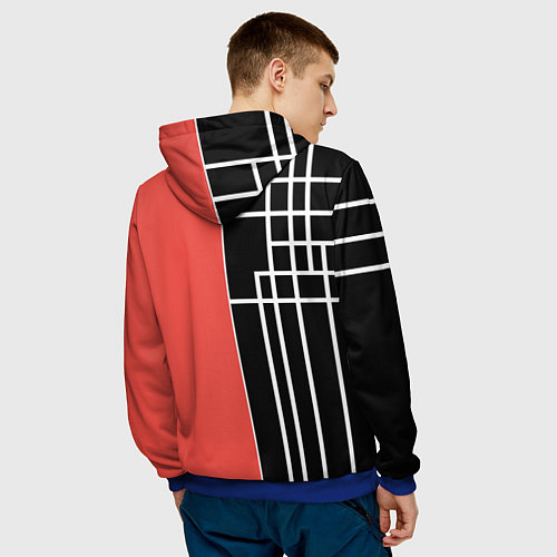 Мужская толстовка Черный и коралловый арт деко / 3D-Синий – фото 4