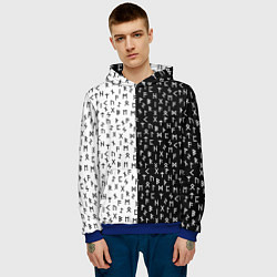 Толстовка-худи мужская Руны чёрно-белое, цвет: 3D-синий — фото 2