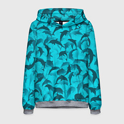 Толстовка-худи мужская Синий камуфляж с дельфинами, цвет: 3D-меланж