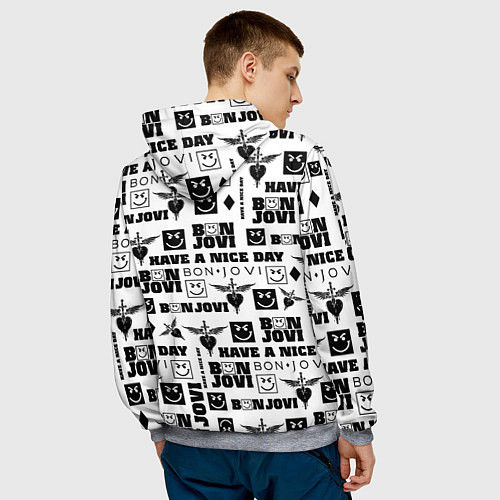 Мужская толстовка BON JOVI ЛОГОБОМБИНГ БОН ДЖОВИ ПАТТЕРН / 3D-Меланж – фото 4