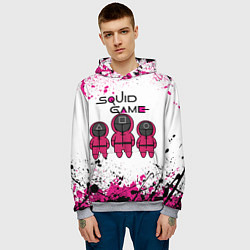 Толстовка-худи мужская ИГРА В КАЛЬМАРА, СТРАЖИ БРЫЗГИ КРАСОК, цвет: 3D-меланж — фото 2