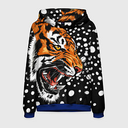 Толстовка-худи мужская Амурский тигр и снегопад, цвет: 3D-синий