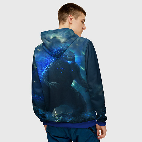 Мужская толстовка ГОДЗИЛЛА В МОРЕ / 3D-Синий – фото 4