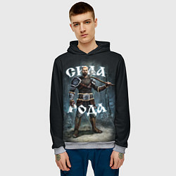 Толстовка-худи мужская Сила Рода Славянский воин, цвет: 3D-меланж — фото 2
