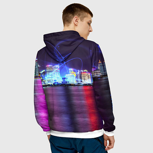 Мужская толстовка Плывущий неоновый тигр / 3D-Белый – фото 4