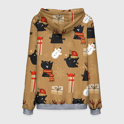 Мужская толстовка Черные новогодние коты / 3D-Меланж – фото 2