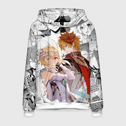 Мужская толстовка Люмин и Тарталья на фоне манги