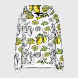 Толстовка-худи мужская Лимонный паттерн, цвет: 3D-белый