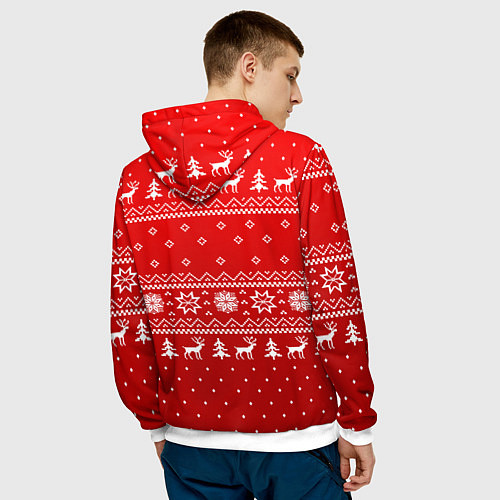 Мужская толстовка Красный узор с оленями / 3D-Белый – фото 4