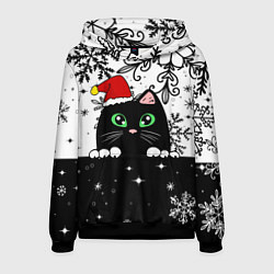 Мужская толстовка Новогодний кот в колпаке Санты