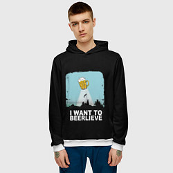 Толстовка-худи мужская I WANT TO BEERLIEVE Я ВЕРЮ В ПИВО, цвет: 3D-белый — фото 2