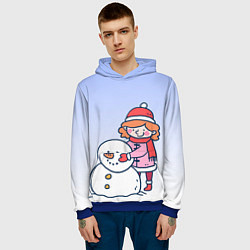 Толстовка-худи мужская Девочка лепит снеговика, цвет: 3D-синий — фото 2