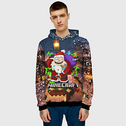 Толстовка-худи мужская НОВОГОДНЯЯ ЁЛКА В МАЙНКРАФТ SANTA CLAUS, цвет: 3D-черный — фото 2