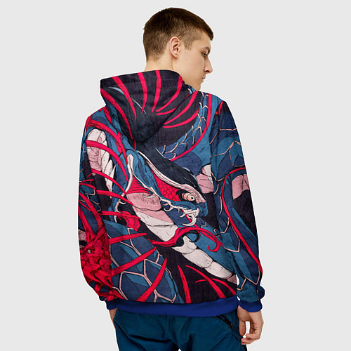 Мужская толстовка Самурай Якудза, змей, скелет / 3D-Синий – фото 4