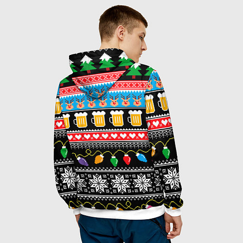 Мужская толстовка Новогодний пивной узор / 3D-Белый – фото 4