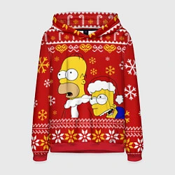 Толстовка-худи мужская Новогодний Гомер и Барт Симпсоны, цвет: 3D-красный