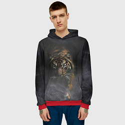 Толстовка-худи мужская Тигр в тумане, цвет: 3D-красный — фото 2