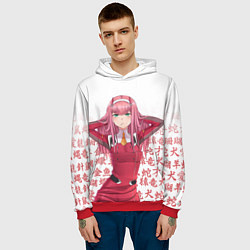 Толстовка-худи мужская 02 ZERO TWO DARLING IN THE FRANXX ИЕРОГЛИФЫ, цвет: 3D-красный — фото 2