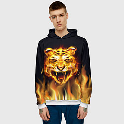 Толстовка-худи мужская Тигр В Пламени, цвет: 3D-белый — фото 2