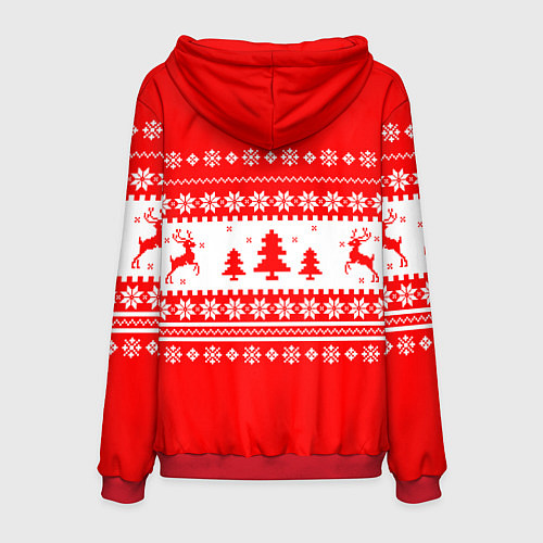 Мужская толстовка КРАСНО-БЕЛЫЙ СВИТЕР С ОЛЕНЯМИ / 3D-Красный – фото 2