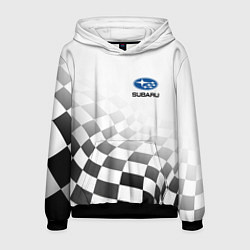 Толстовка-худи мужская Subaru, Субару Спорт, Финишный флаг, цвет: 3D-черный