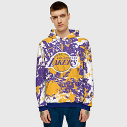 Толстовка-худи мужская LAKERS ФИРМЕННЫЕ ЦВЕТА БРЫЗГИ КРАСОК LA, цвет: 3D-синий — фото 2