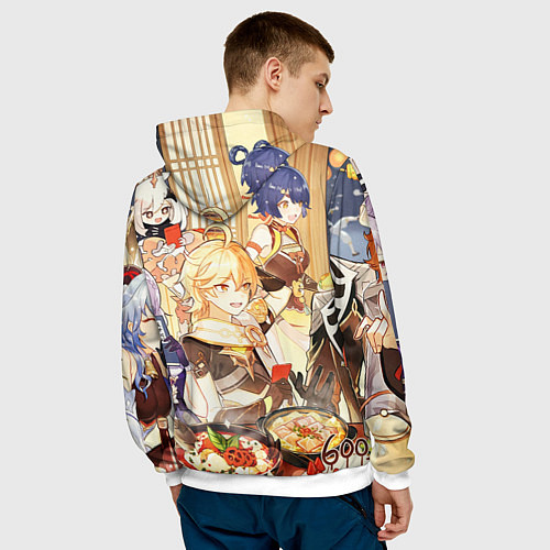 Мужская толстовка НОВЫЙ ГОД В ГЕНШИН ИМПАКТ, ЗАСТОЛЬЕ / 3D-Белый – фото 4