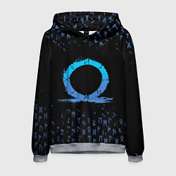 Толстовка-худи мужская БОГ ВОЙНЫ СИМВОЛ КРАТОСА, РУНЫ GOD OF WAR, цвет: 3D-меланж