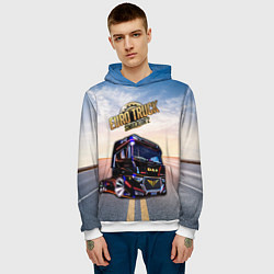 Толстовка-худи мужская Euro Truck Simulator Евро Трек Симулятор, цвет: 3D-белый — фото 2