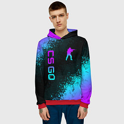 Толстовка-худи мужская CS GO NEON SYMBOL STYLE SKIN КС ГО НЕОН, цвет: 3D-красный — фото 2