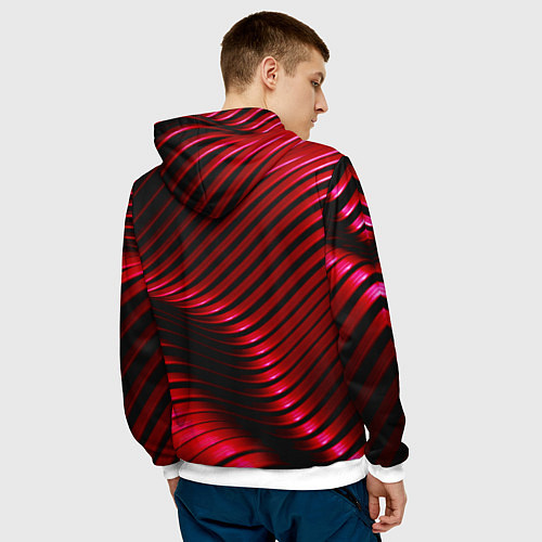 Мужская толстовка Волны красного металла / 3D-Белый – фото 4