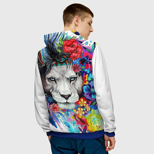 Мужская толстовка Лев - сильный взгляд / 3D-Синий – фото 4